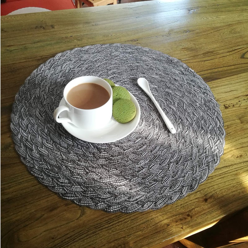 Topotdor Round Placemats Heat-Resistant Stain Resistant Anti-Skid Washable Polyproplene Table Mats Placemats (Set of 6, Braided-Gray) - Image 3